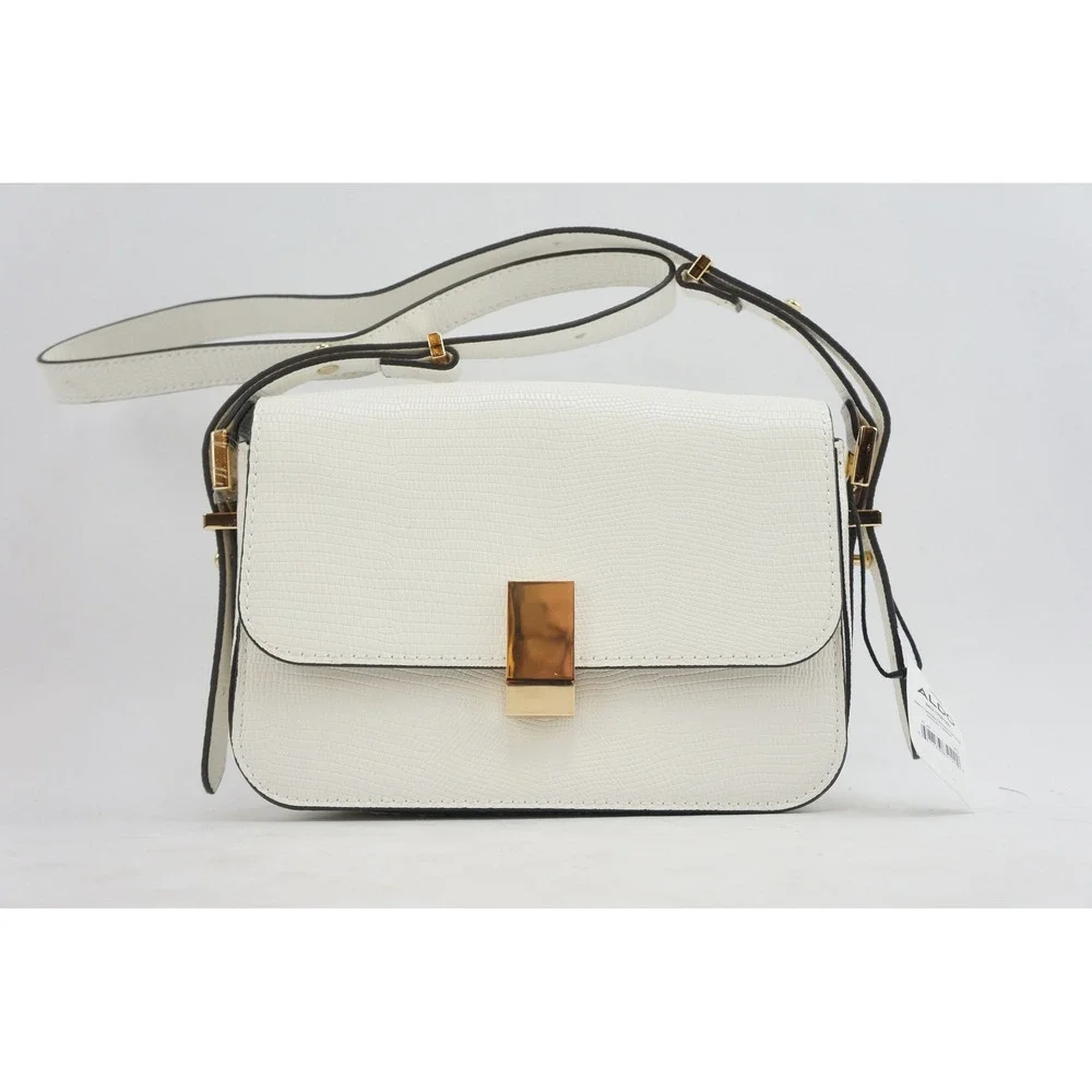 Aldo Eteiniix White Textured Shoulder Bag Gold Clasp Top Handle